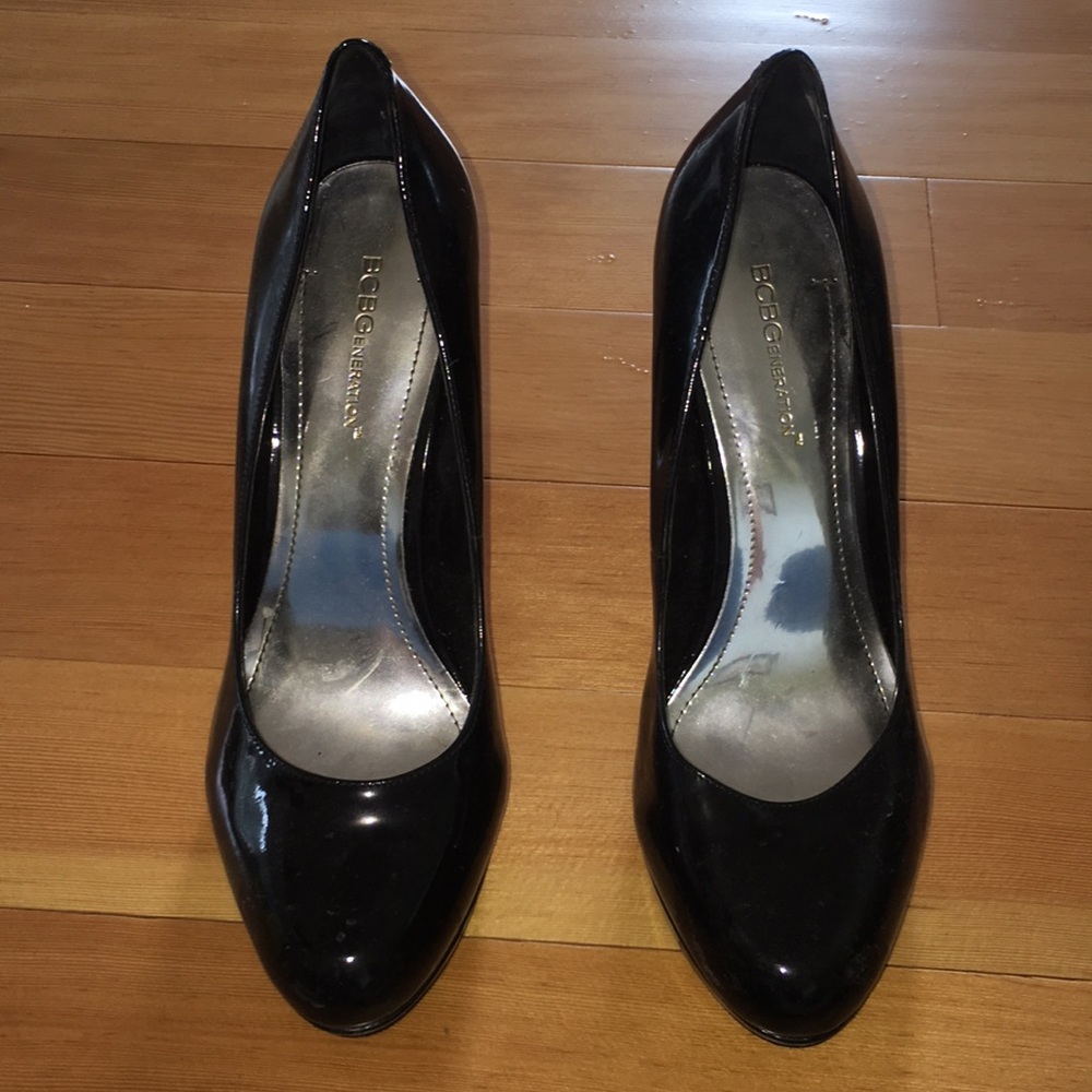 BCBG black leather stilettos